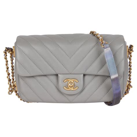 chanel mini silver gray chevron quilted classic